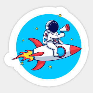 Cute Astronaut Riding Rocket With Speaker Sticker